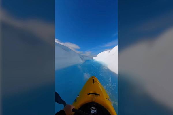 kayaking through an ice river