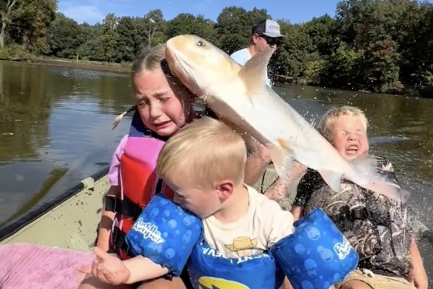 fish slaps three kids in the face