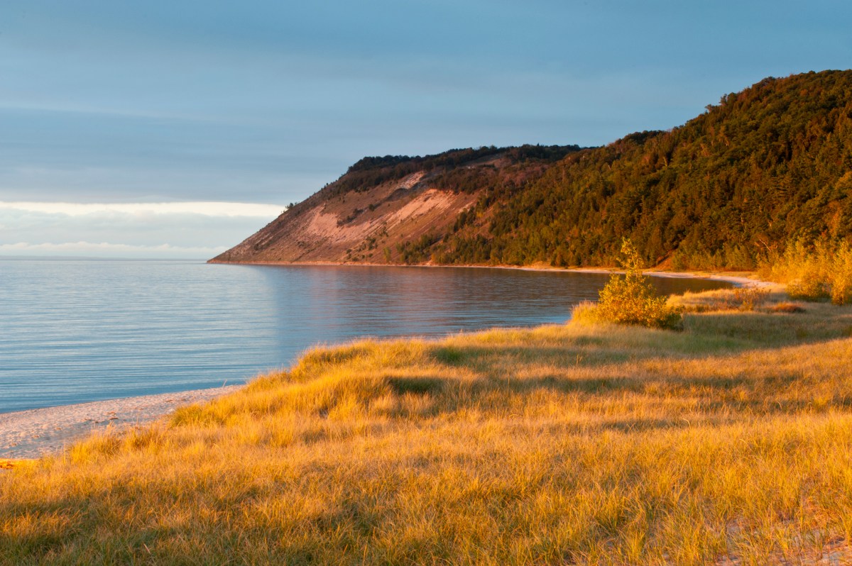 The large dunes of Sleeping Bear Dunes in autumn.