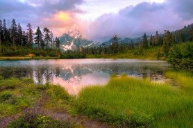 A lake and mountains