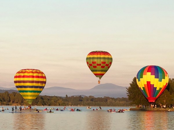 hot air balloon kayakers